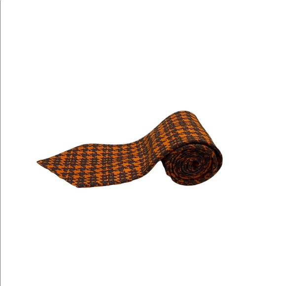 Hermes Mens Orange Geometric Neck Tie